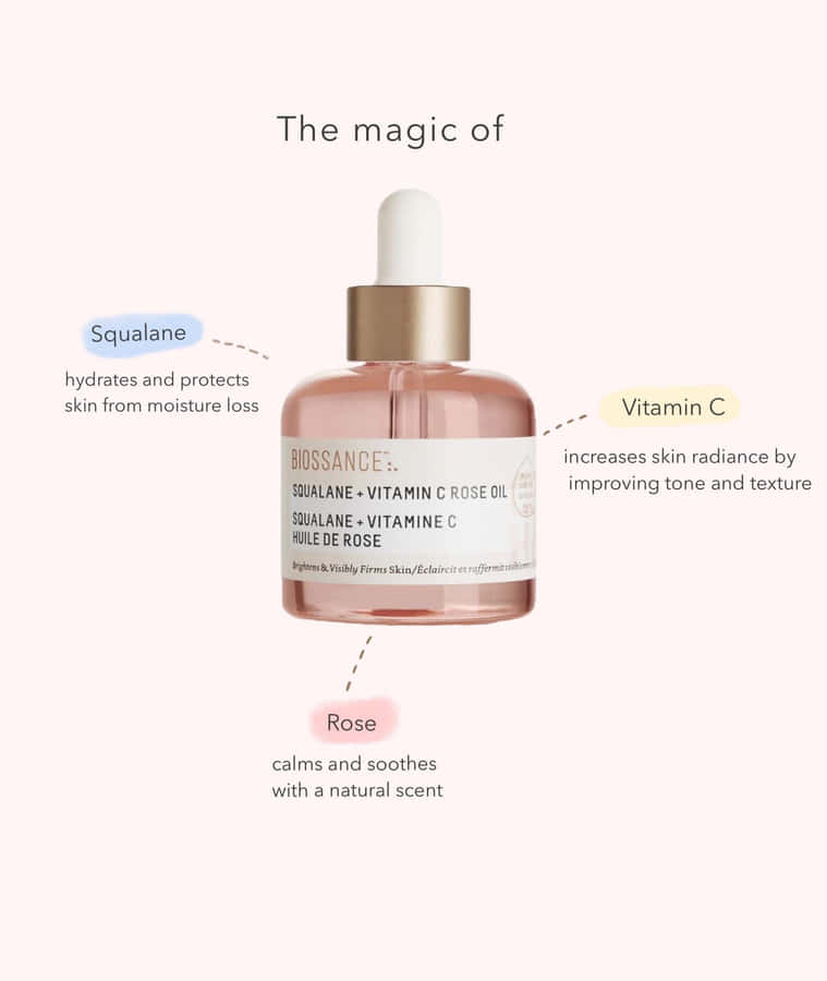 A Bottle Of Premium Rose Oil With Fresh Rose Blooms Wallpaper