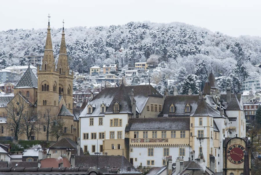 A Breath-taking Panorama Of Neuchâtel City, Switzerland Wallpaper