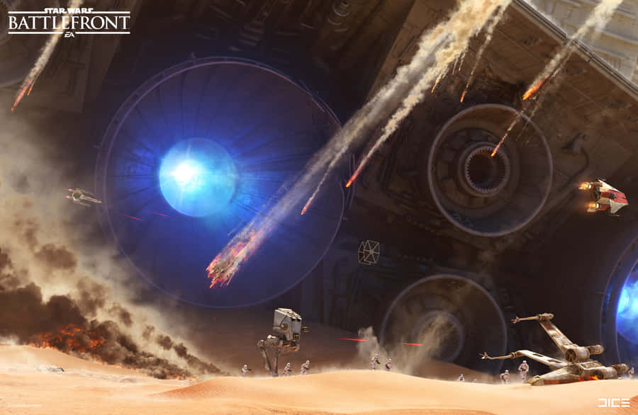 A Breathtaking View Of The Jakku Desert Landscape With A Setting Sun. Wallpaper