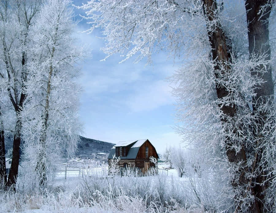 A Cabin Winter Wonderland Desktop Wallpaper
