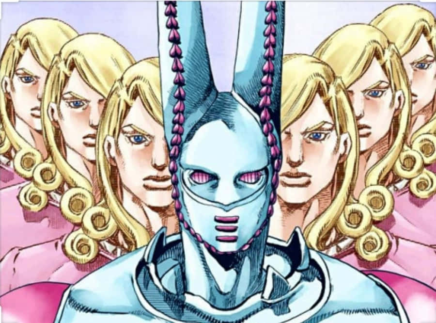 A Cartoon Character With A Pink Head And A Group Of Women Wallpaper