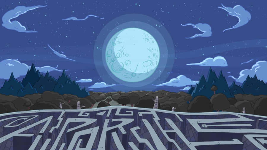 A Cartoon Image Of A Maze With A Moon In The Background Wallpaper
