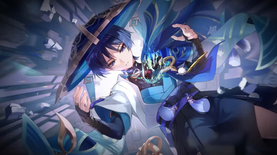 A Character In A Blue Hat And A Blue Dress Wallpaper