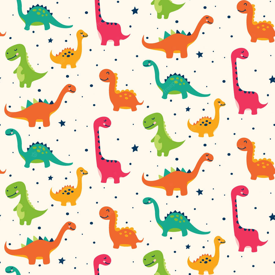 A Charming Illustration Of A Cute Dinosaur Pattern Wallpaper