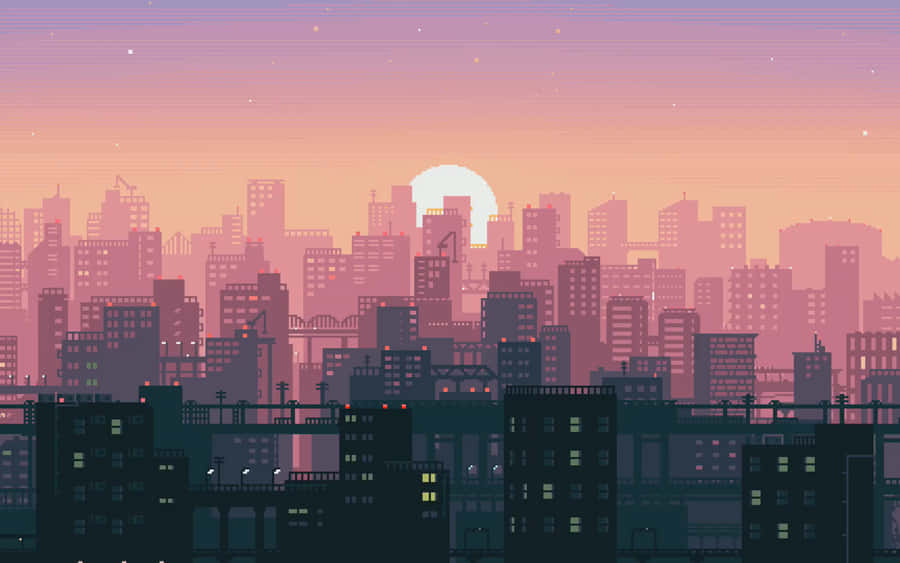 A Cityscape With A City At Sunset Wallpaper
