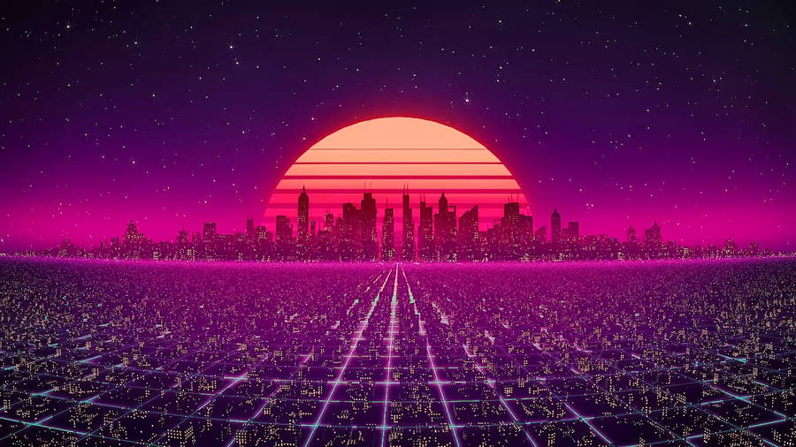 A Cityscape With A Pink Sunset Wallpaper