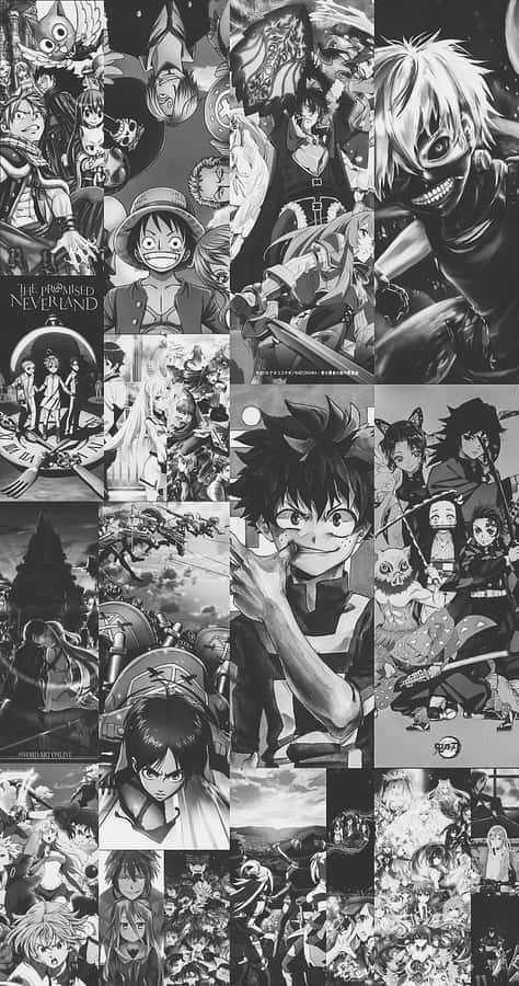 A Collage Of Anime Characters In Black And White Wallpaper