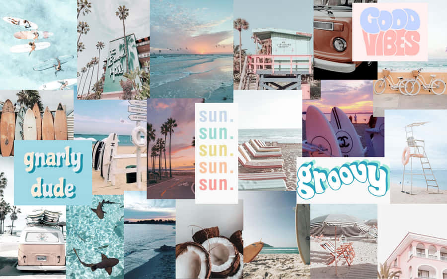 A Collage Of Photos Of Beach Scenes Wallpaper