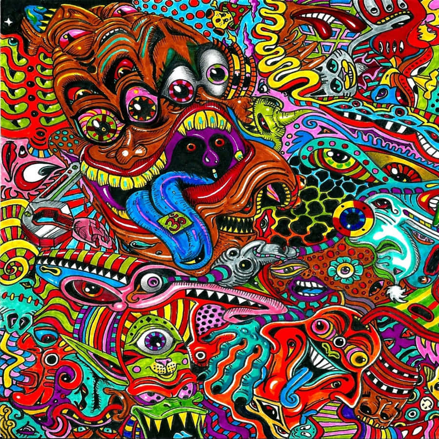 A Colorful Psychedelic Art Print With Many Different Colors Wallpaper