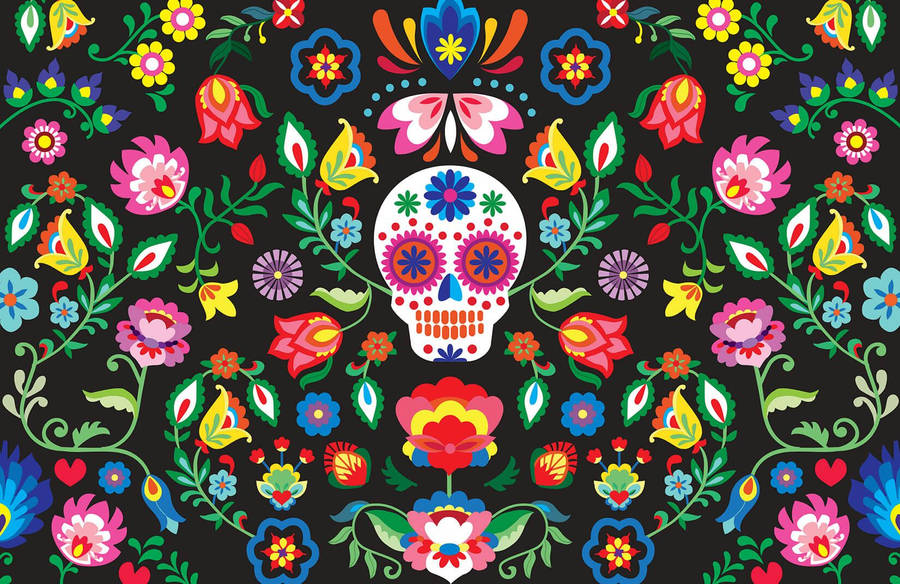 A Colorful Sugar Skull On A Black Background Wallpaper