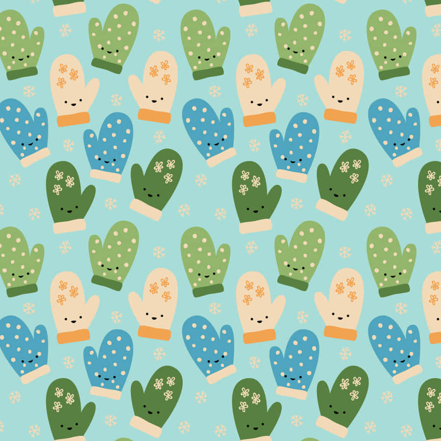 A Cozy Pair Of Knitted Mittens On Rustic Wooden Background Wallpaper