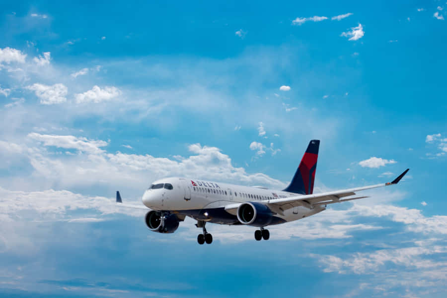 A Delta Airlines Plane Flying Above The Clouds During Sunset Wallpaper