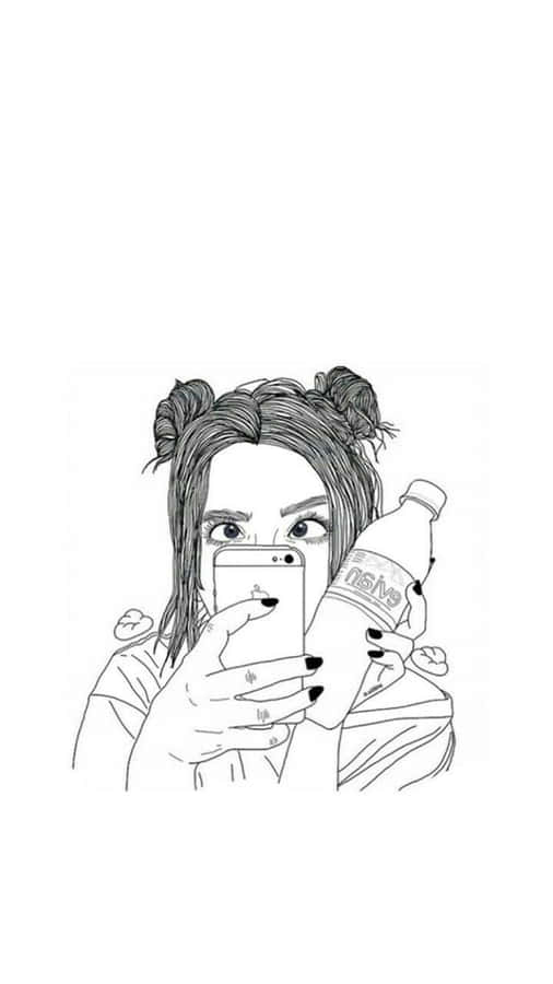 A Drawing Of A Girl Holding A Bottle Of Water Wallpaper