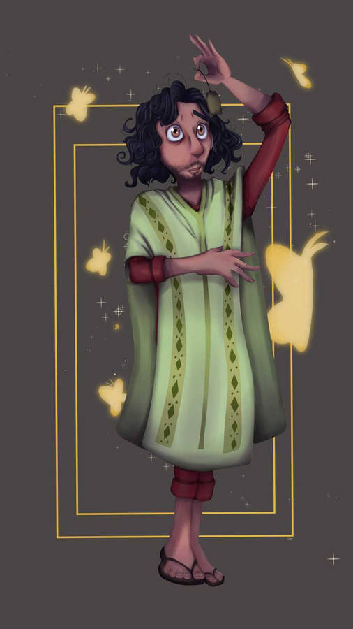 A Drawing Of A Girl With A Green Cloak And Butterflies Wallpaper