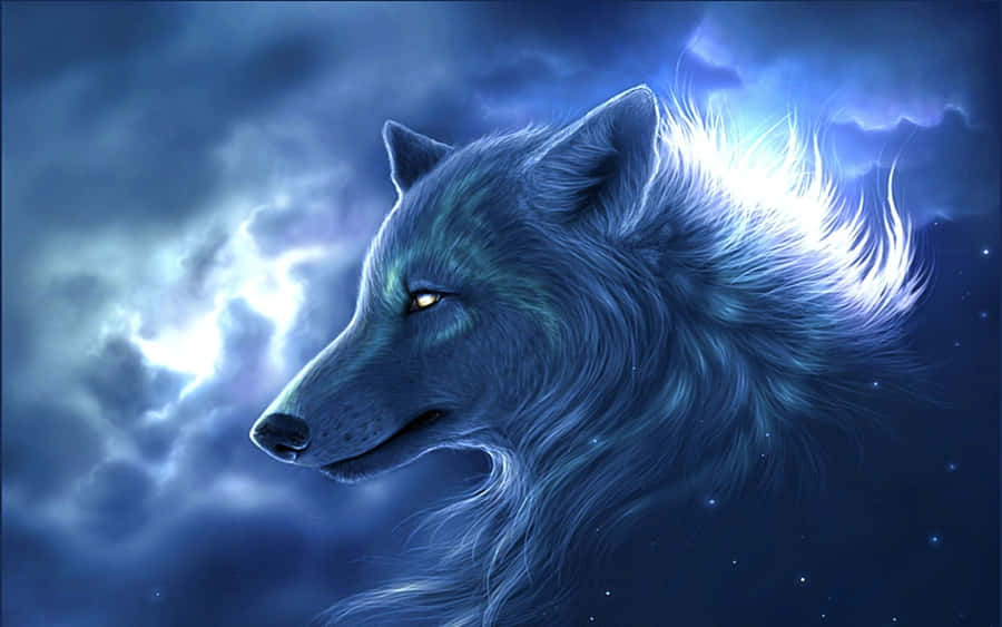 A Fierce Wolf Stands Between Water And Fire, A Symbol Of Strength And Power Wallpaper