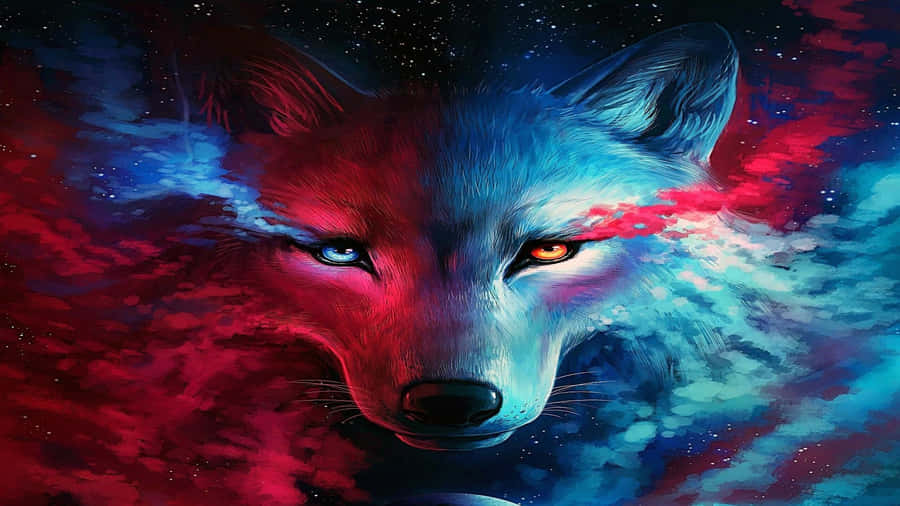 A Fiery Wolf Amidst Icy Surroundings Wallpaper