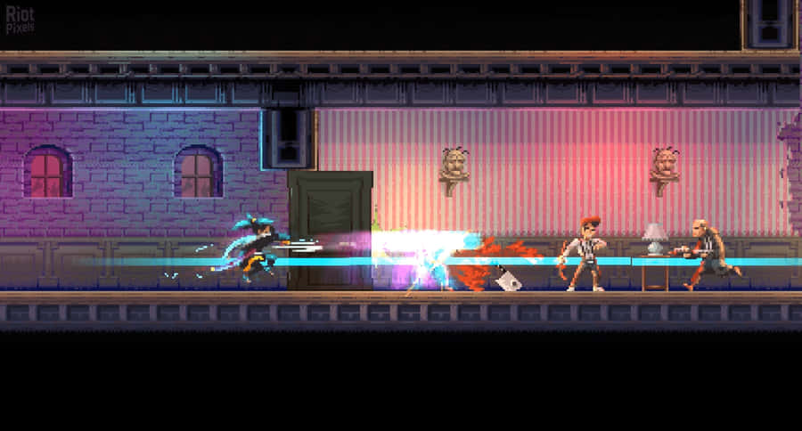 A Game With Two Characters In A Dark Room Wallpaper