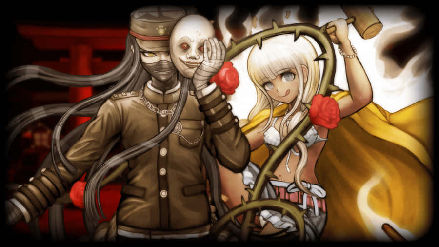 A Girl And A Man With Long Hair And A Mask Wallpaper