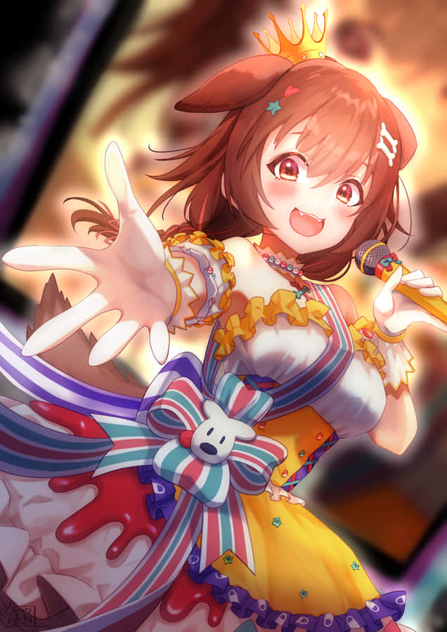 A Girl In A Dress With A Microphone Wallpaper