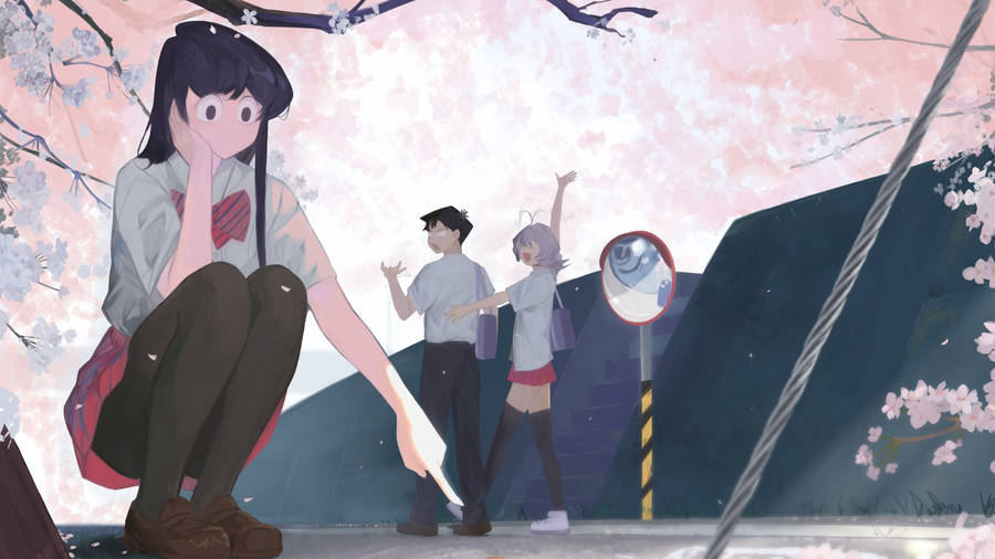 A Girl Is Kneeling Down In Front Of A Tree Wallpaper