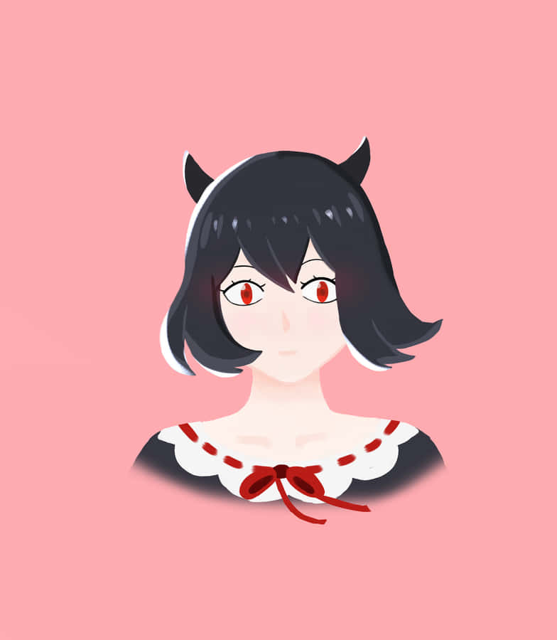 A Girl With Black Hair And Horns On A Pink Background Wallpaper
