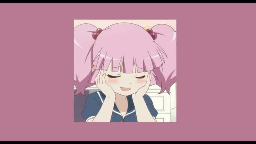 A Girl With Pink Hair Is Holding Her Head Wallpaper