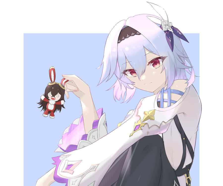 A Girl With Purple Hair And A Pink Teddy Bear Wallpaper