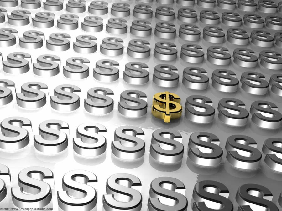 A Gold Dollar Sign Is Standing In A Group Of Silver Dollar Signs Wallpaper