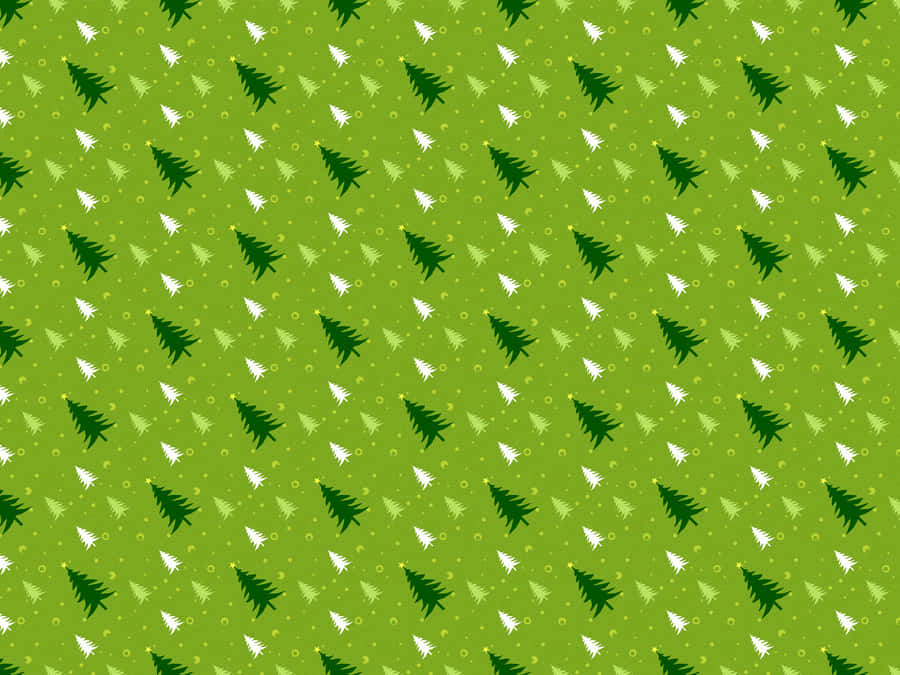 A Green Christmas Tree Pattern With White Dots Wallpaper
