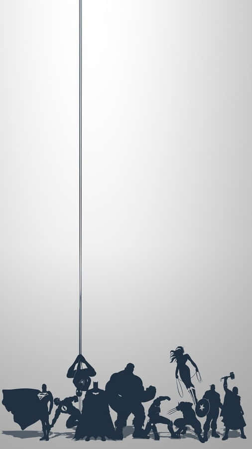 A Group Of Superheroes Are Silhouetted On A Wall Wallpaper