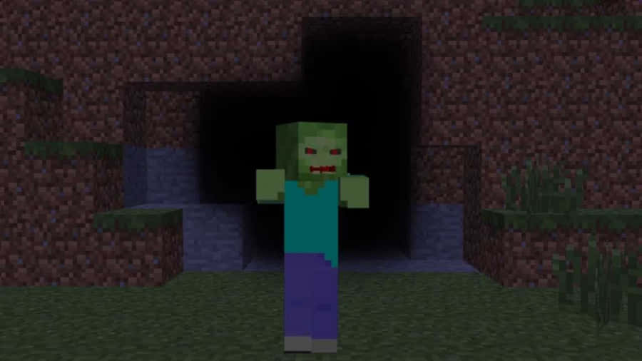 A Haunting Minecraft Zombie Lurking In The Darkness Wallpaper