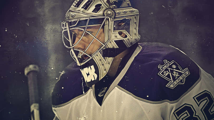 A Hockey Goalie Is Holding A Stick Wallpaper