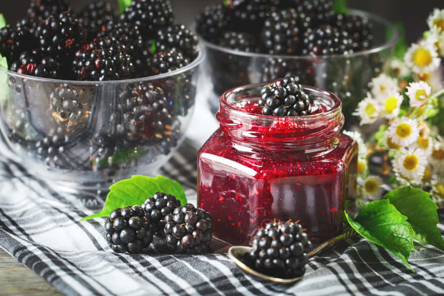 A Jar Of Delicious Homemade Blackberry Jam Wallpaper