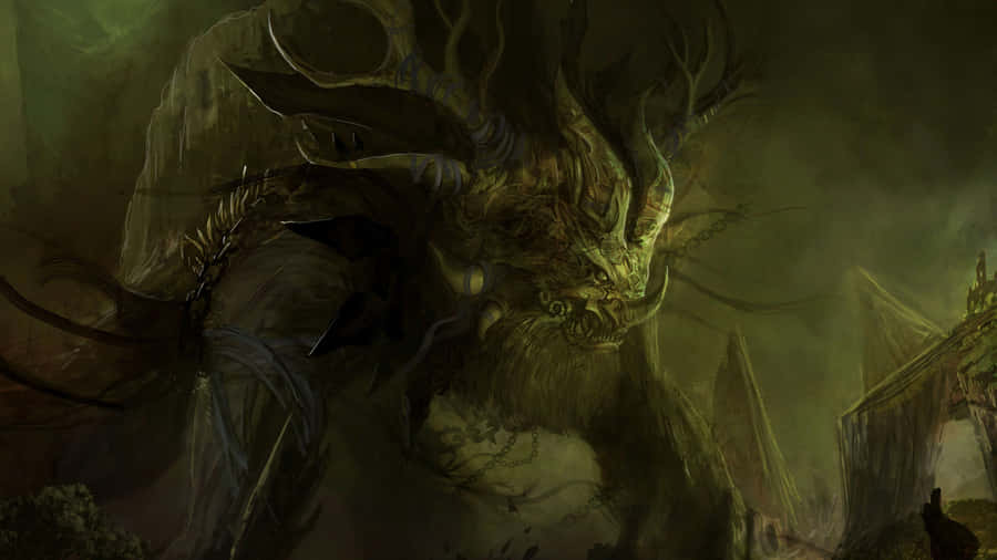 A Large Demon With Horns And A Sword Wallpaper
