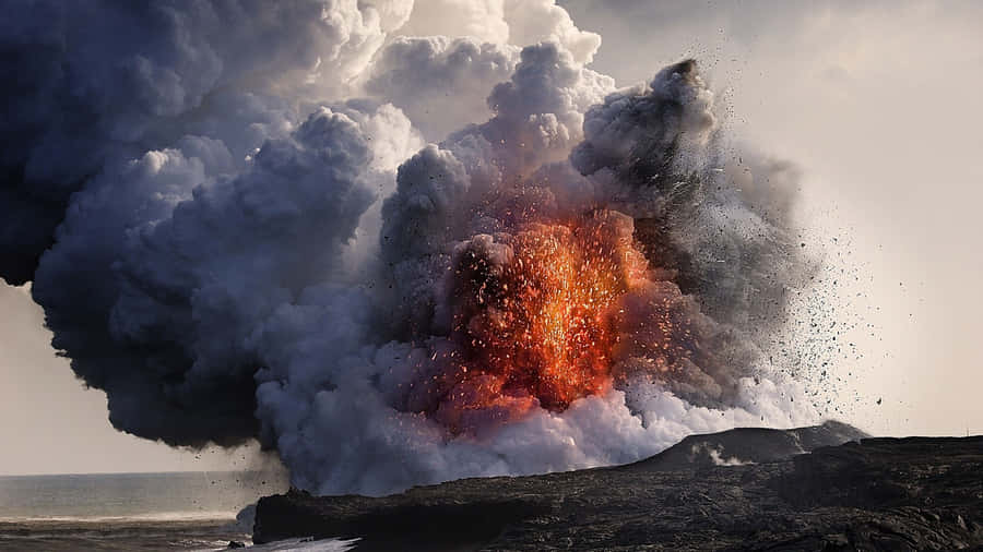 A Large Lava Eruption Is Coming Out Of The Ocean Wallpaper