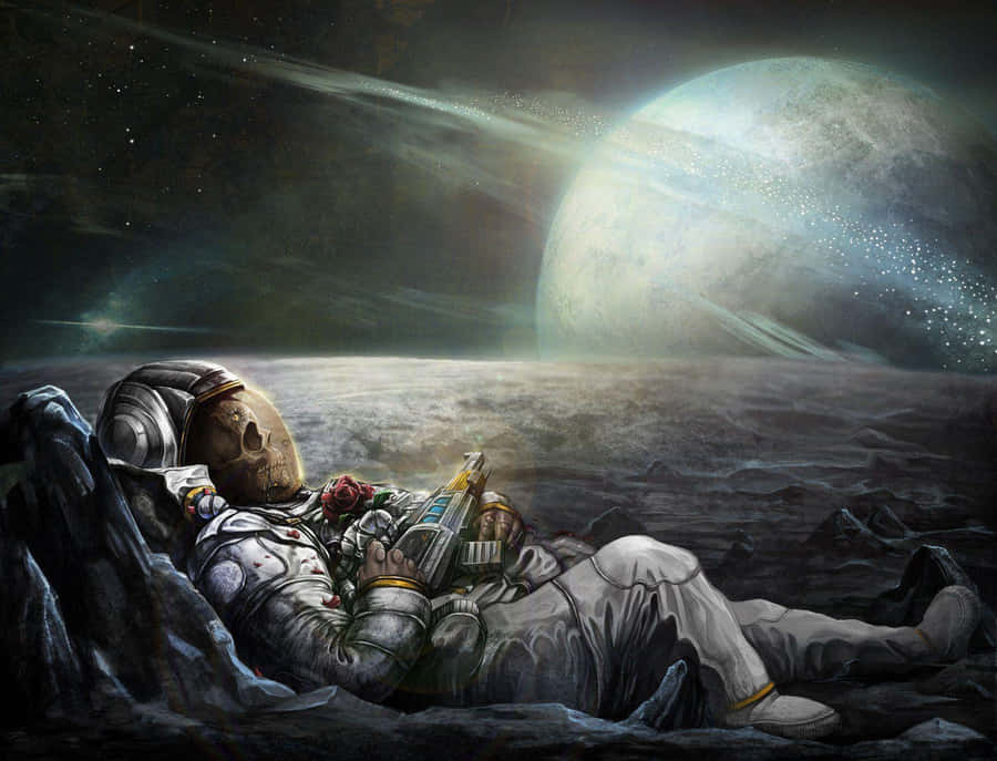 A Lone Astronaut Exploring The Moon's Surface Wallpaper