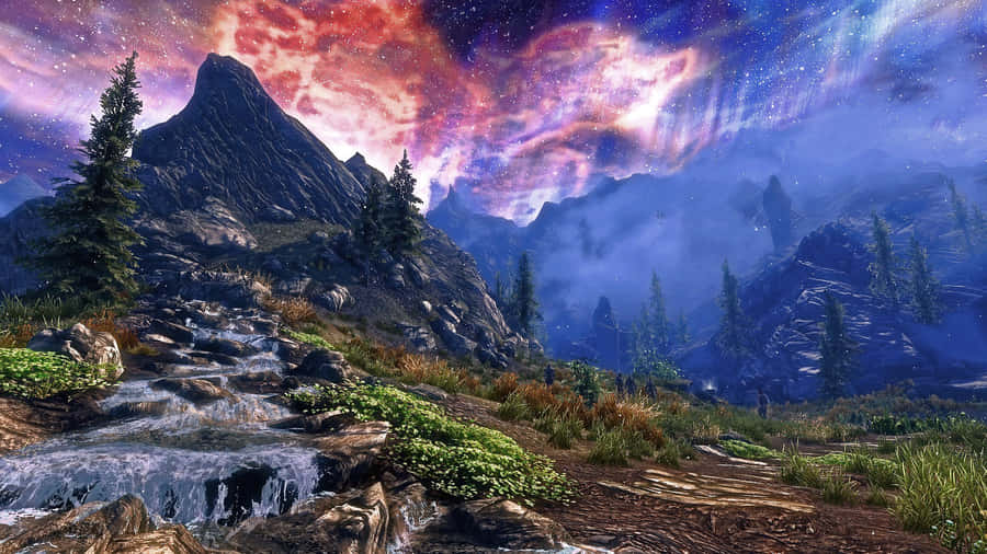 A Magnificent View Of Sovngarde In All Its Glory Wallpaper