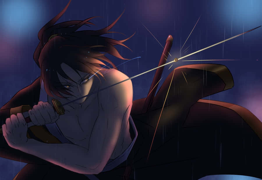 A Man Holding A Sword In The Rain Wallpaper