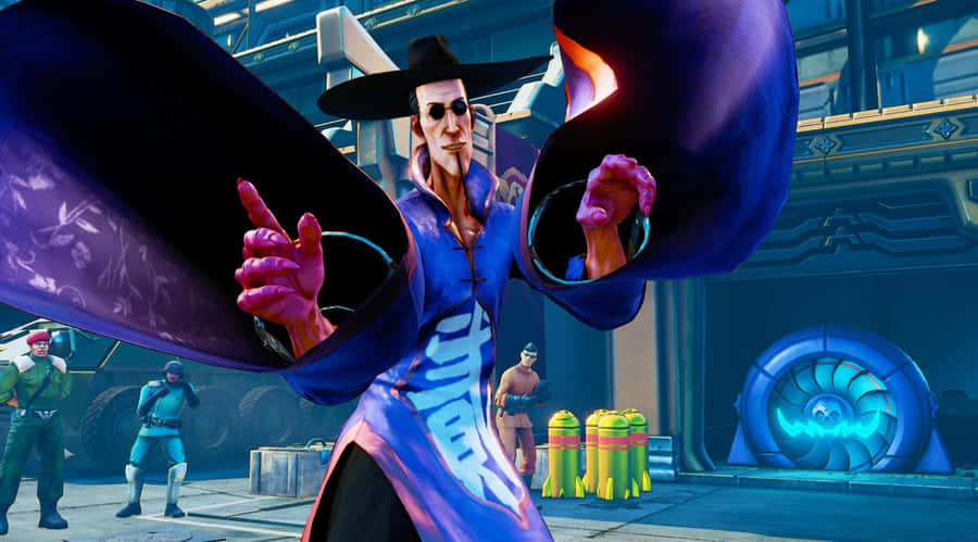 A Man In A Purple Hat Is Standing In Front Of A Group Of People Wallpaper