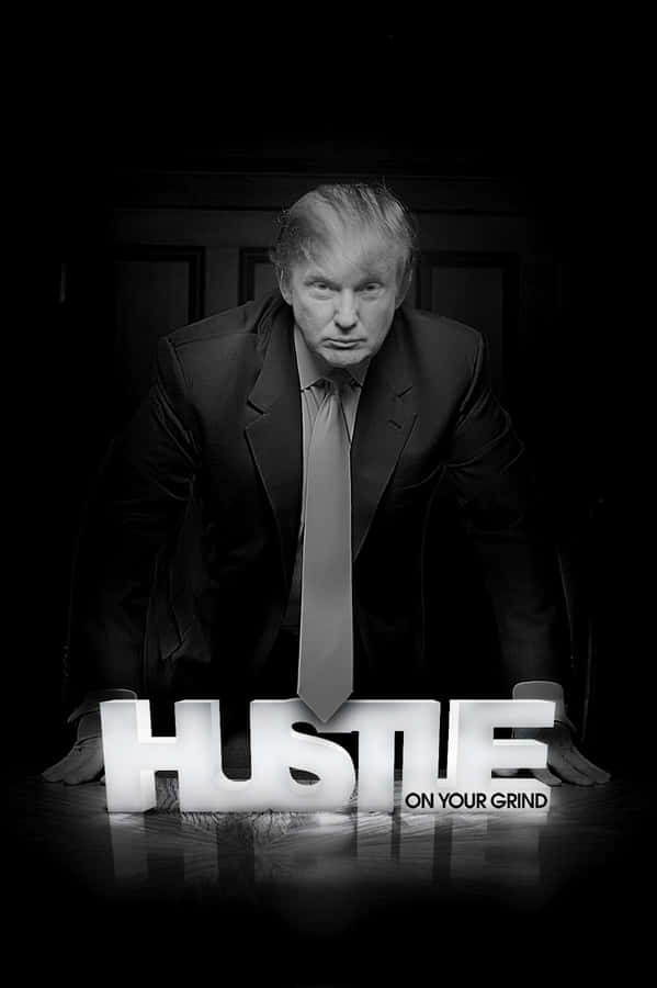A Man In A Suit Is Standing In Front Of A Sign That Says Hustle Wallpaper