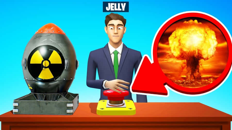 A Man In A Suit Is Standing Next To A Nuclear Bomb Wallpaper