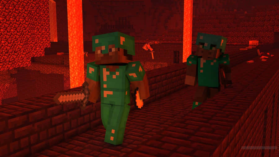 A Minecraft Character Fully Equipped With Diamond Armor And Sword Wallpaper