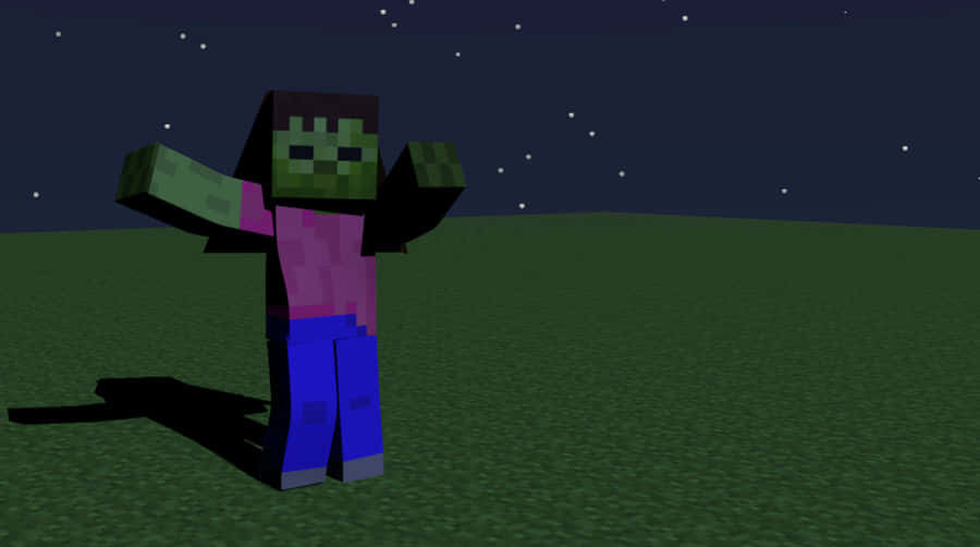 A Minecraft Zombie Roaming Around During Nighttime Wallpaper