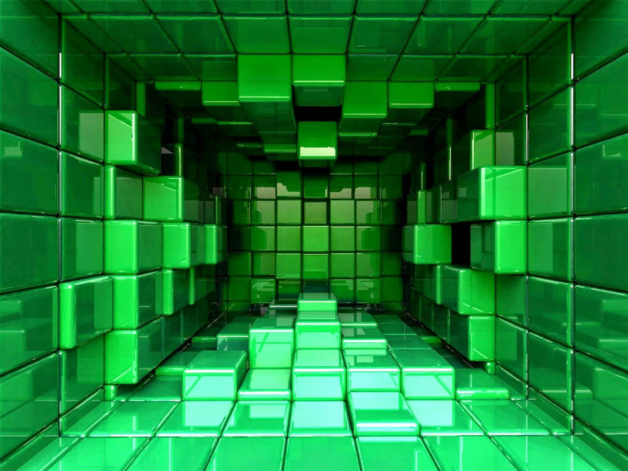 A Modern 3d-green Cubes Room Wallpaper