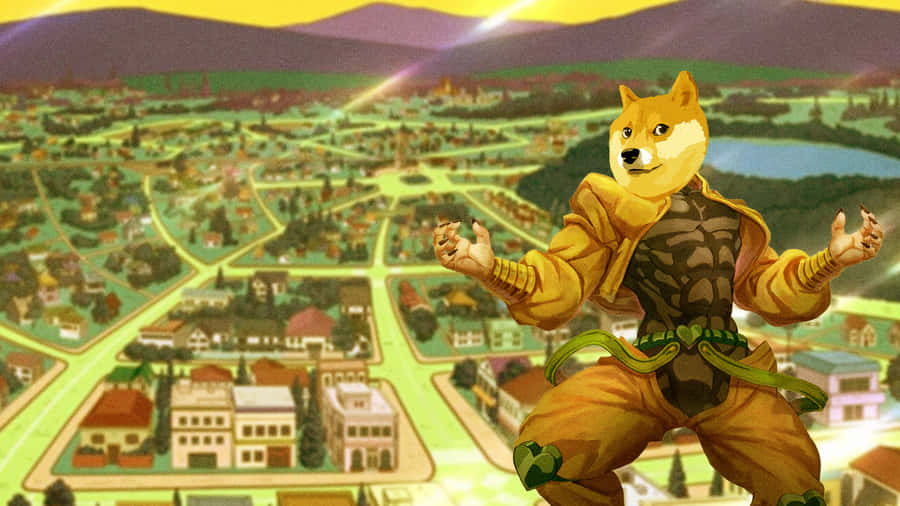 A Muscular Version Of The Popular Doge Shiba Inu Meme Character Against A Blue Background. Wallpaper