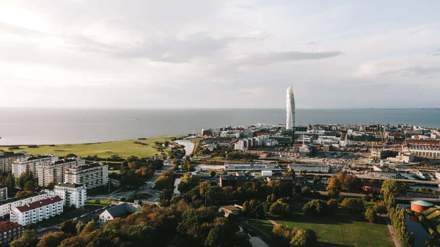 A Panoramic View Of Malmö City, Sweden Wallpaper