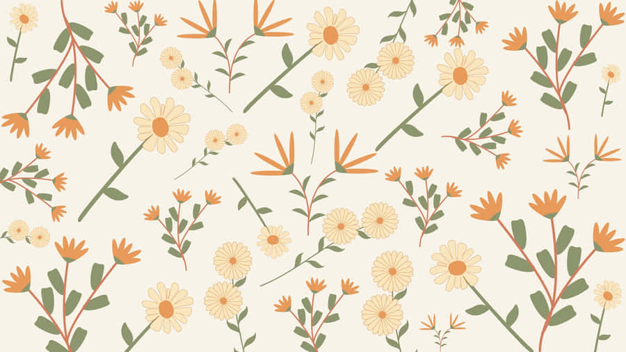 A Pattern Of Orange Flowers And Leaves Wallpaper
