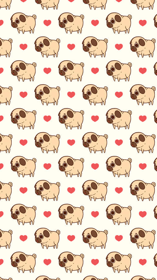 A Pattern With Pugs And Hearts On It Wallpaper