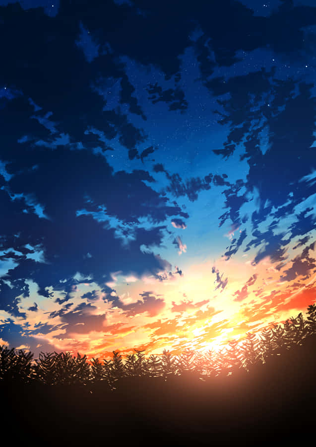 A Peaceful Evening At Anime Sunset Wallpaper