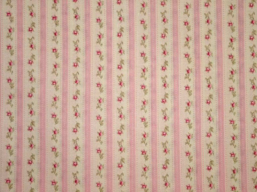 A Pink And Green Stripe Fabric With Roses Wallpaper